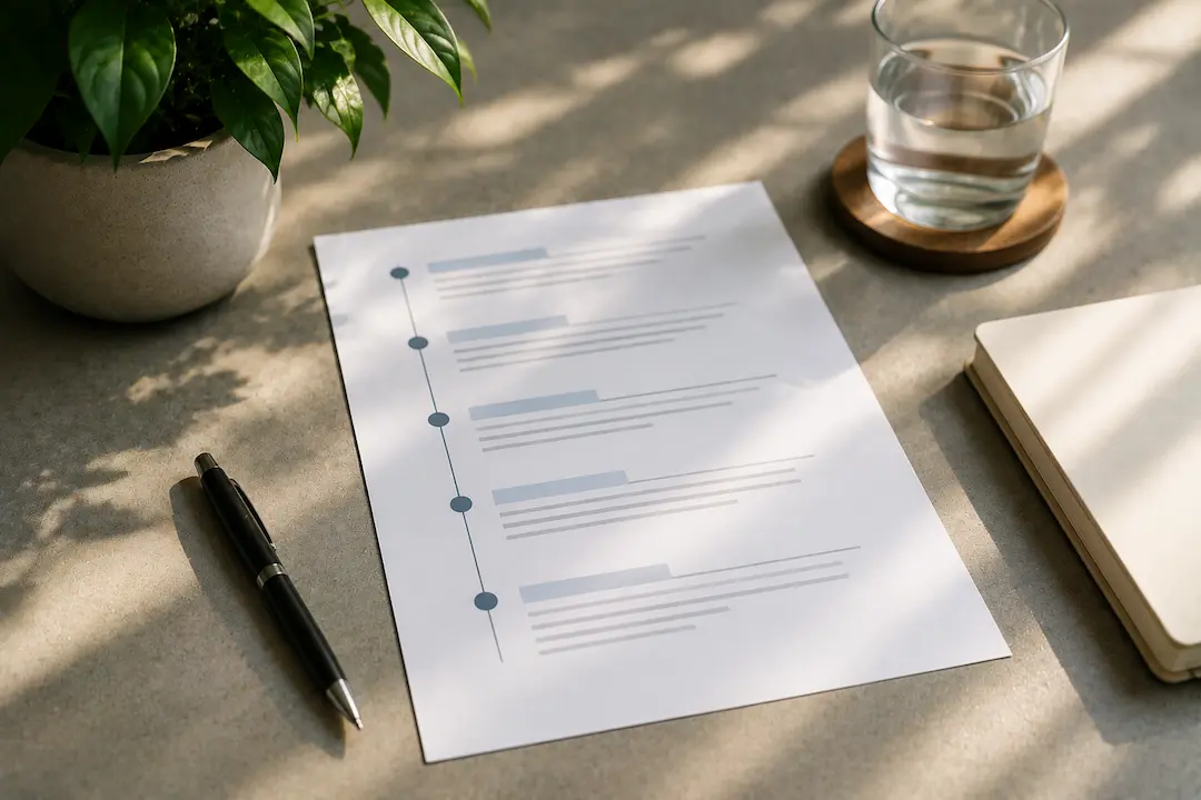 "Step-by-step content optimisation checklist on a desk, representing a practical guide to improving visibility in Google AI Overviews."