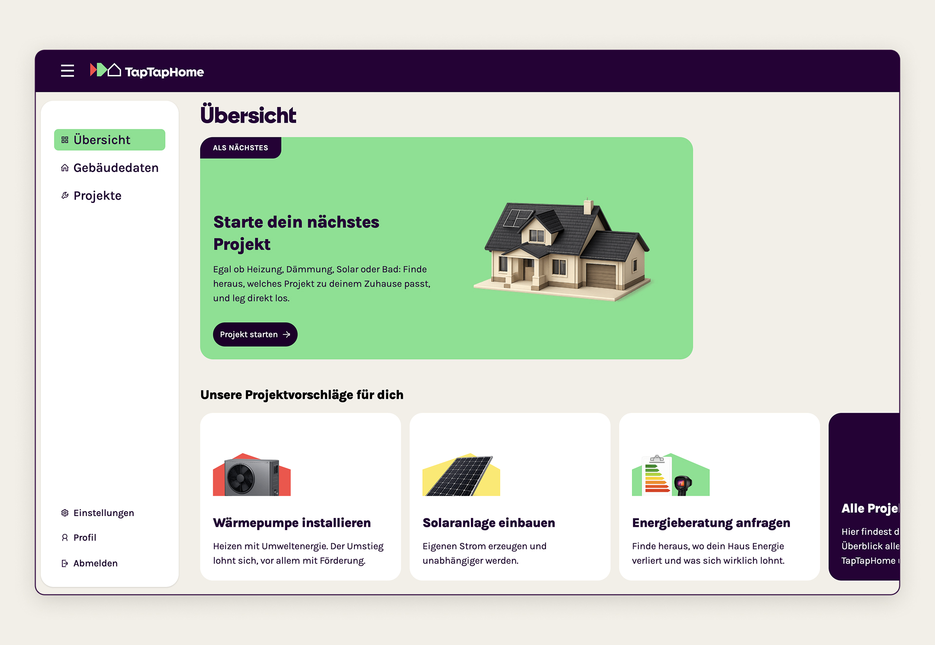 Übersicht für Hauseigentümer nach Einloggen in der digitalen Gebäudeakte.