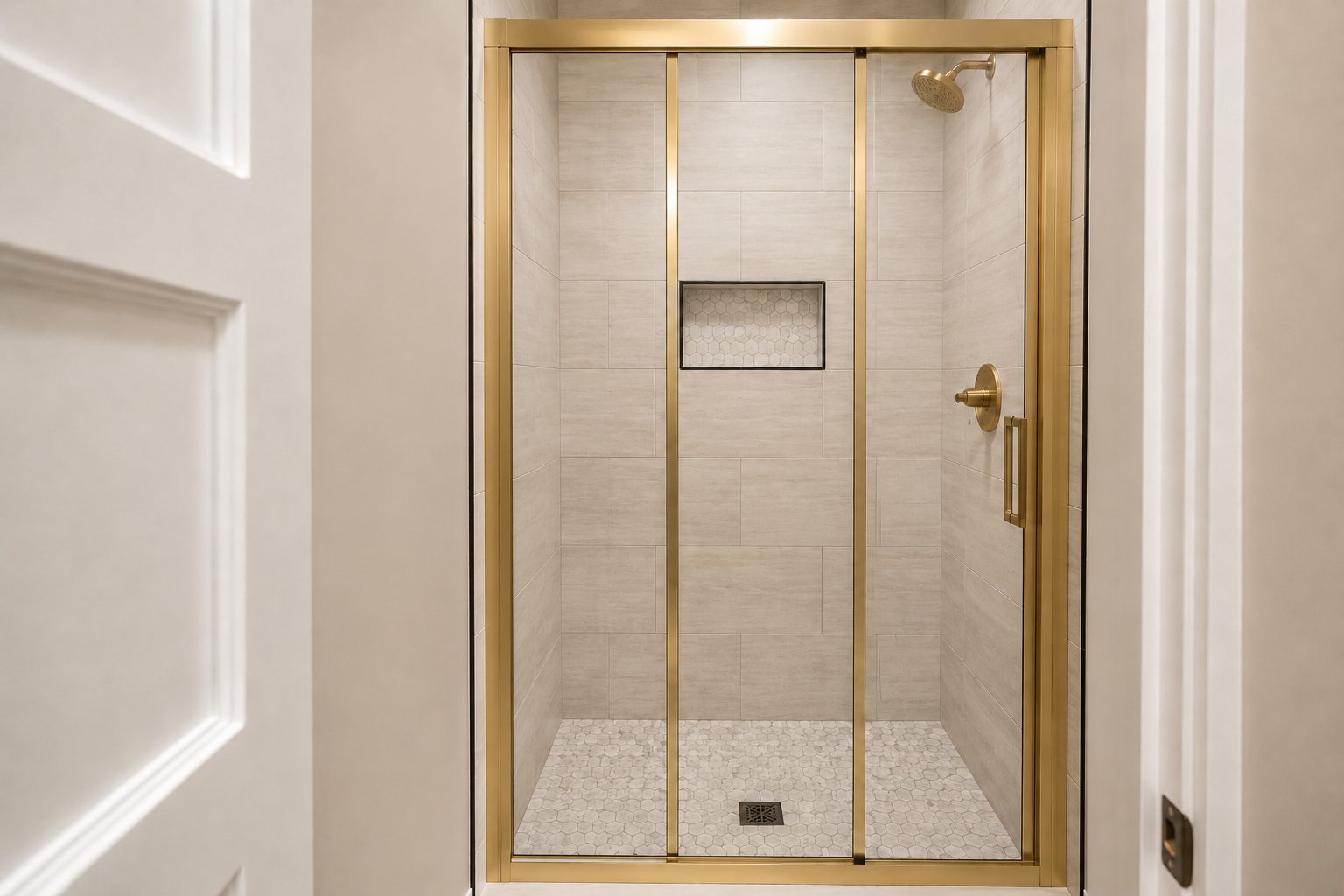 Walk-in glass shower in a bathroom remodel by JCZ Residential in Central Indiana