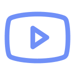 Blue outlined play button icon resembling a video player screen.