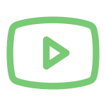 Green outline of a play button inside a rounded rectangle, representing the YouTube logo.
