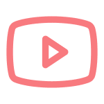 Red outline of a play button inside a rounded rectangle, symbolizing a video player.