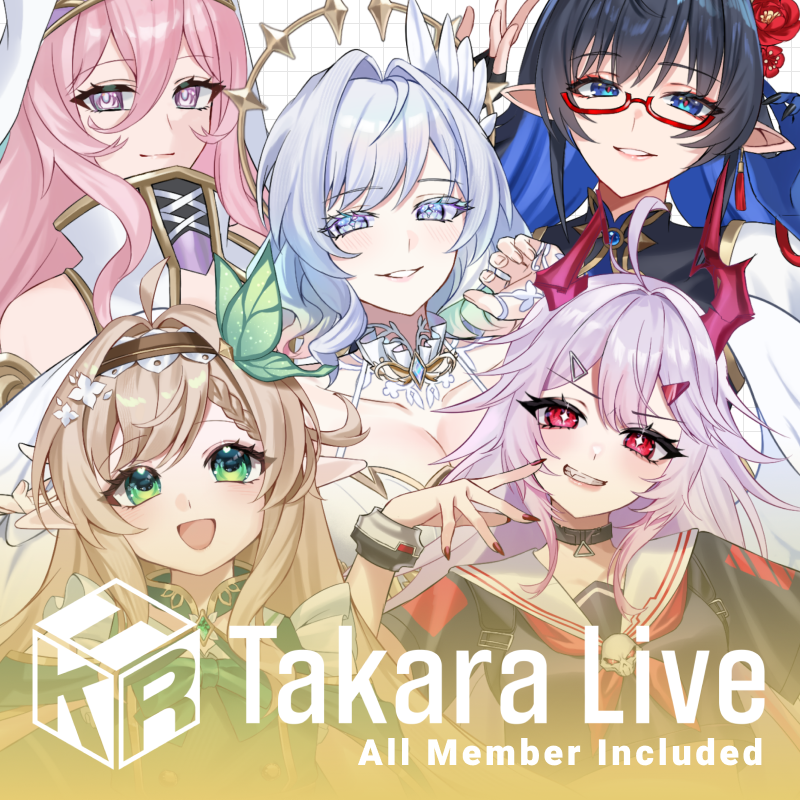 Illustration of five anime-style female characters with varied hair colors and outfits, with Takara Live logo and text 'All Member Included' at the bottom.