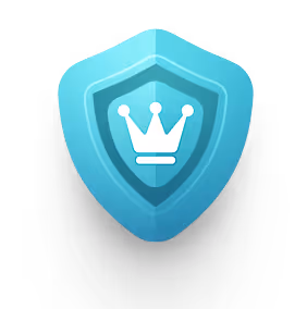 Blue shield icon with a white crown symbol in the center representing protection or premium status.