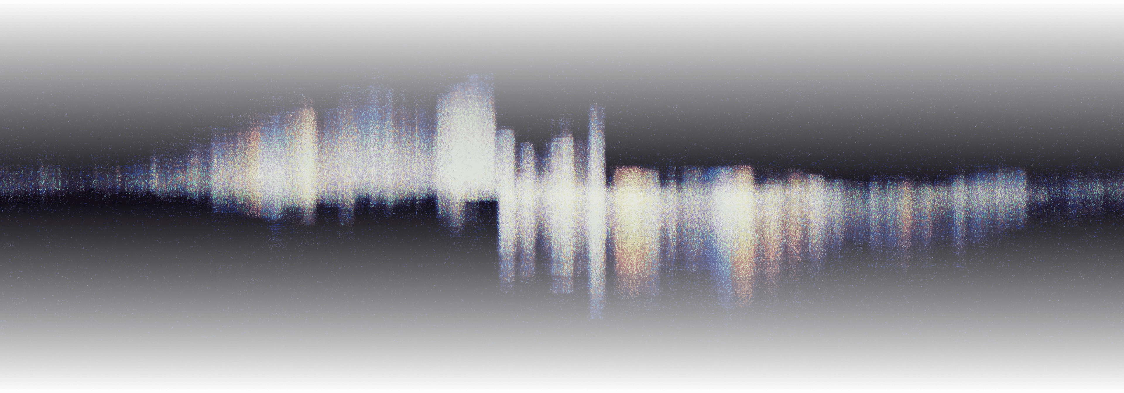 Abstract digital waveform with colorful glowing vertical bars on a black background.