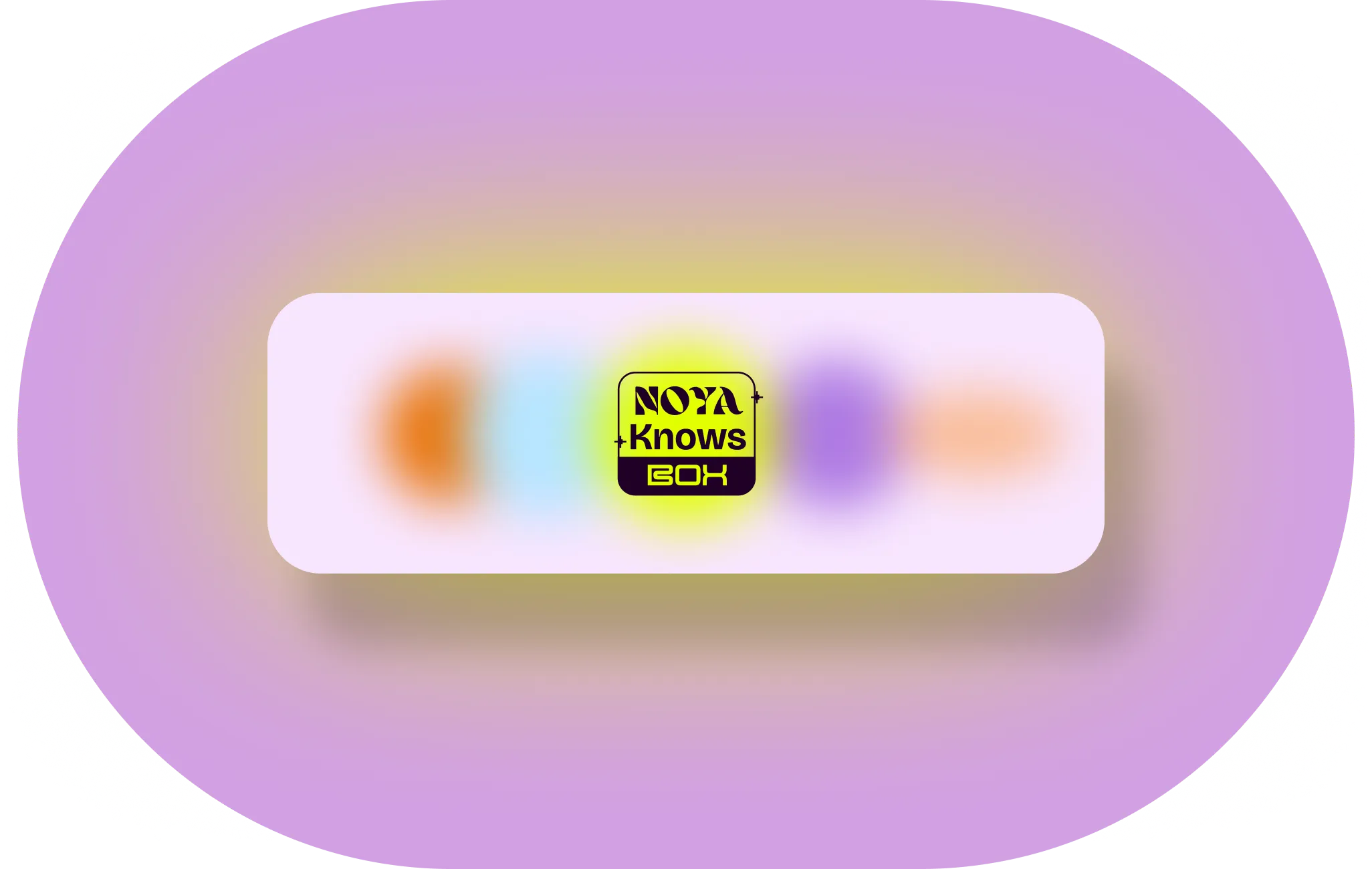 Logo with text 'Noya Knows Box' in black and yellow on a blurred pastel background.