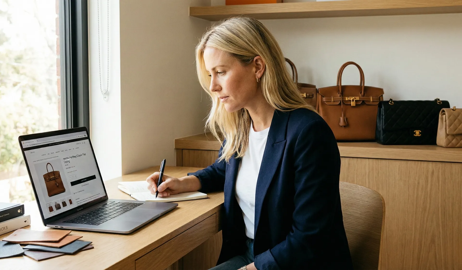 Experte Le Petit Fermoir analysant une annonce en ligne sur son ordinateur