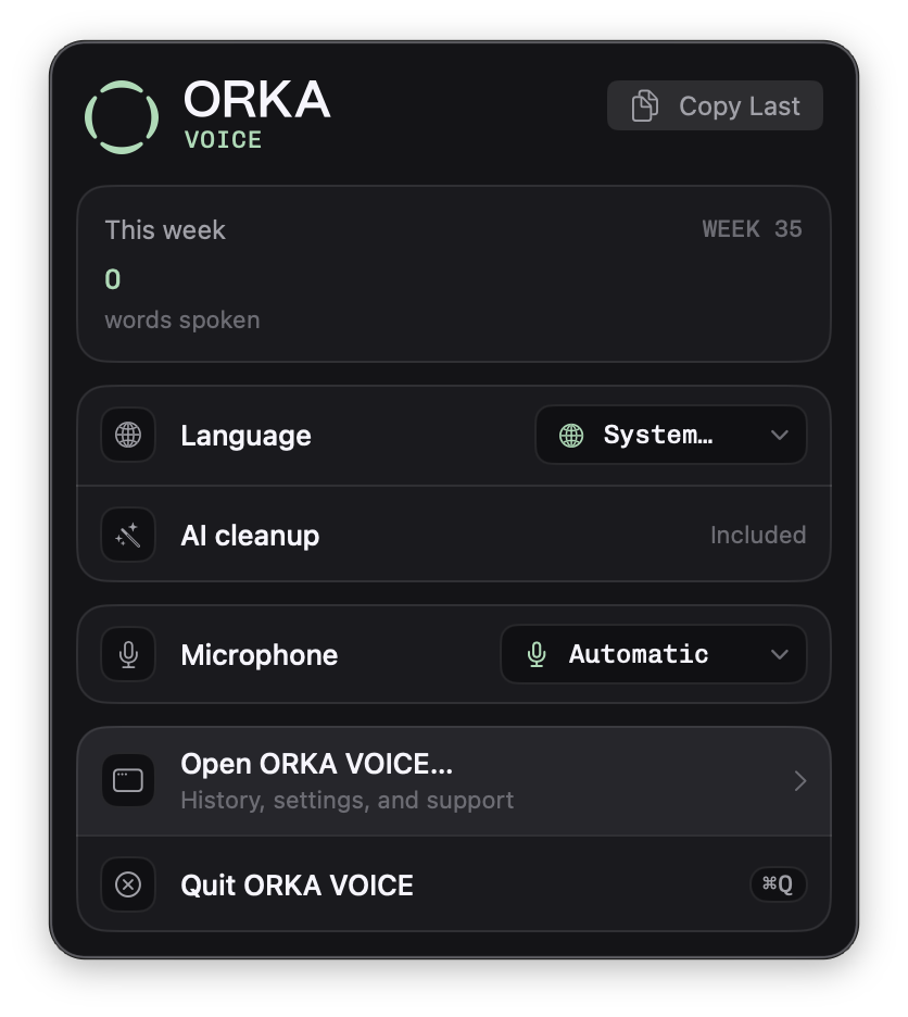 ORKA Voice product screenshot