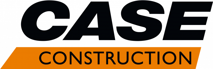 CASE Construction logo with CASE in black and CONSTRUCTION in black on an orange trapezoid background.