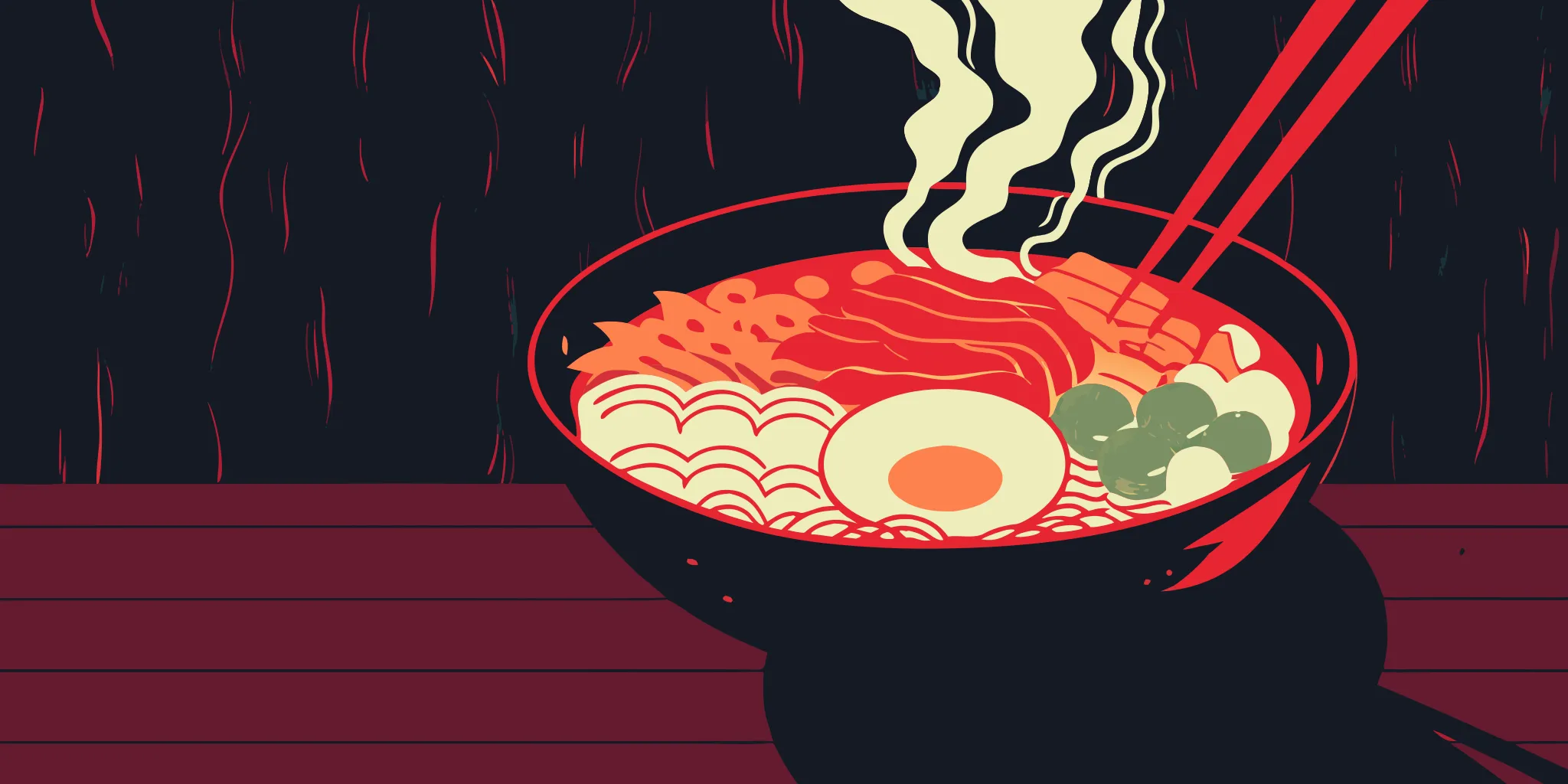 A bowl of ramen with pork and egg, breaking down how many calories are in the dish.