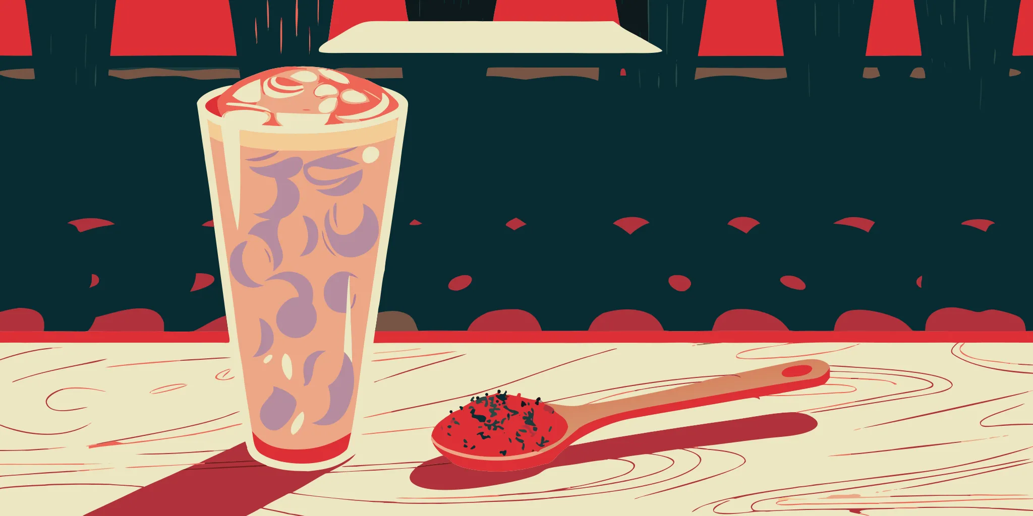 The nutrition of taro milk tea, shown with a glass of the drink and taro powder.