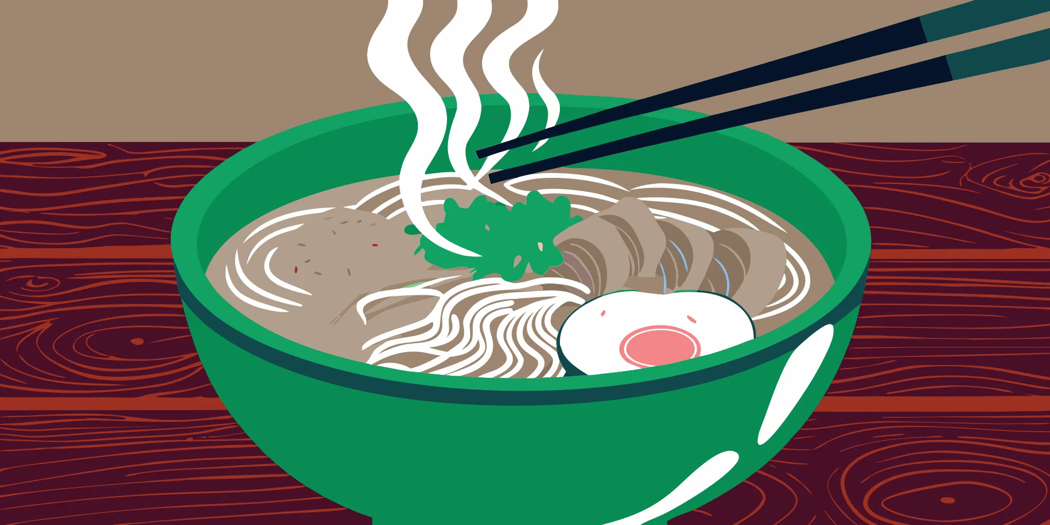 A rich bowl of restaurant ramen with pork and egg, a meal high in calories from its broth and toppings.