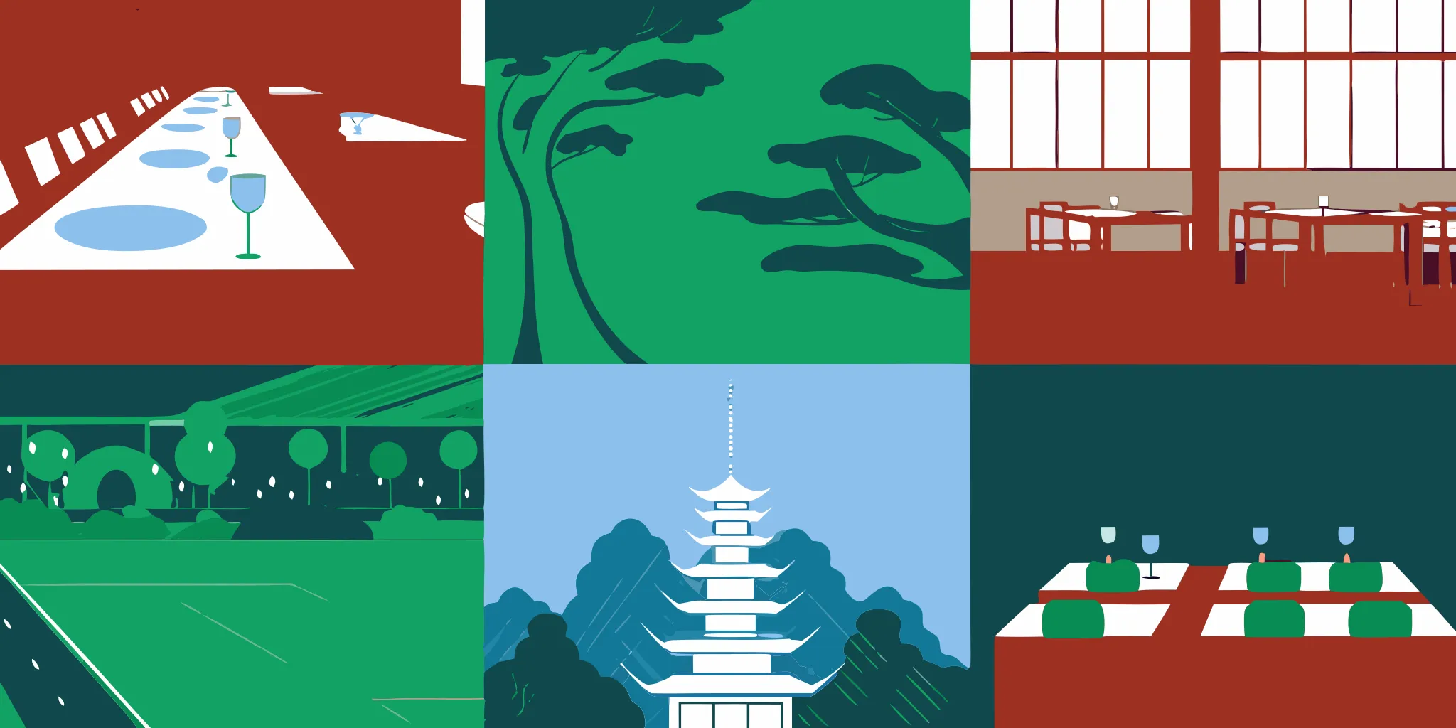 A colorful graphic of a pagoda representing the best Japanese restaurants in Nashville, TN.