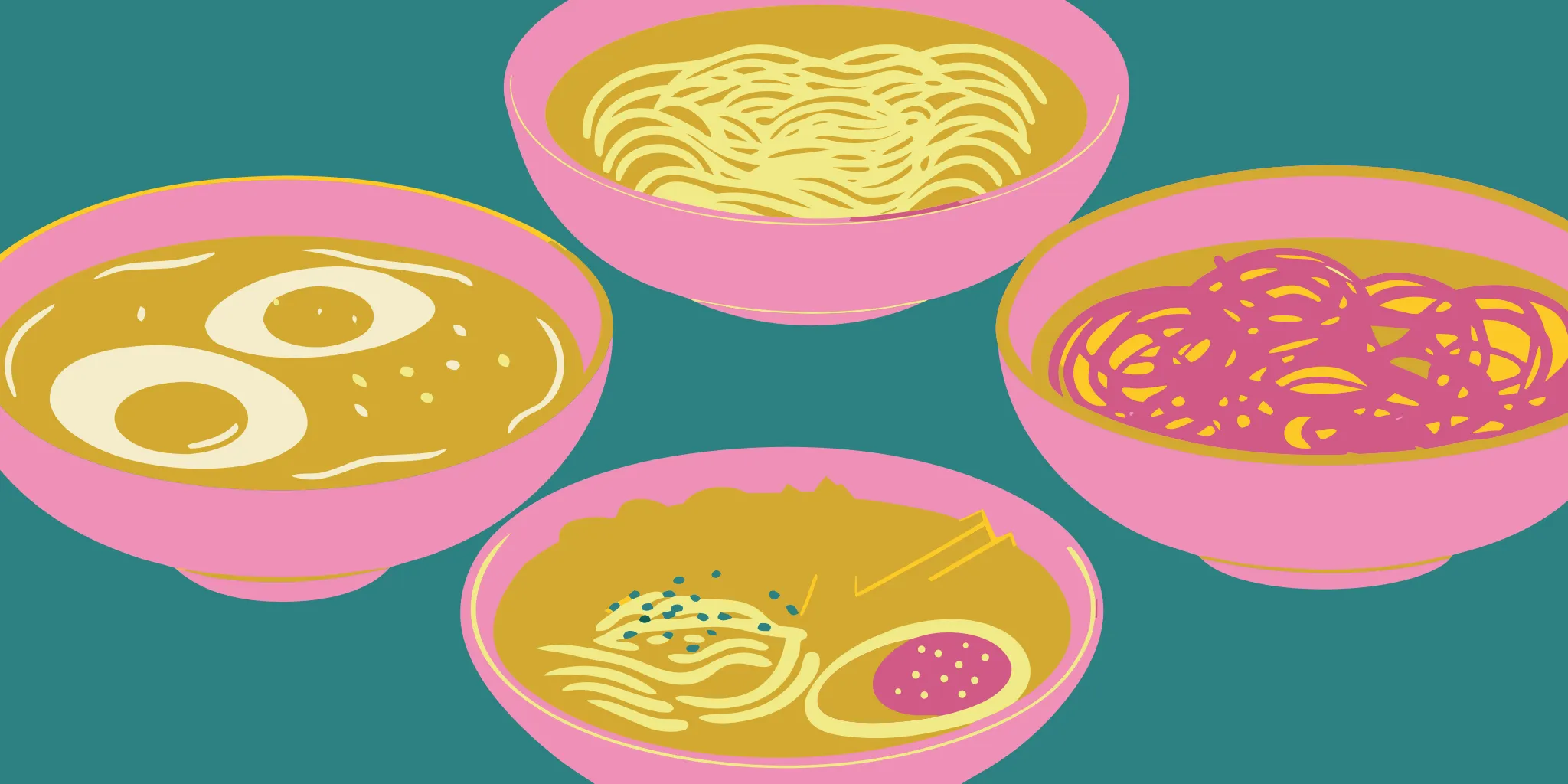 A variety of ramen bowls available in a ramen menu.