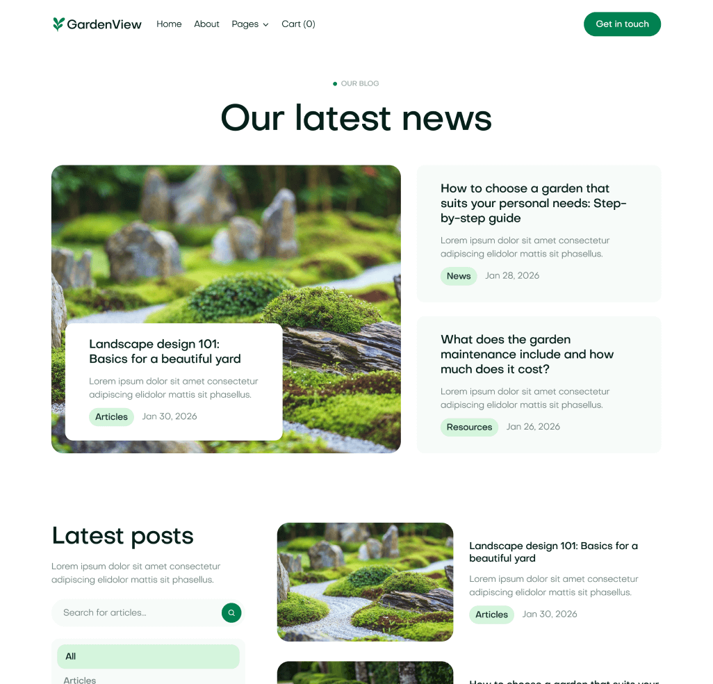 GardenView - Blog V2 Top Page - Landscaper Webflow Template | BRIX Templates