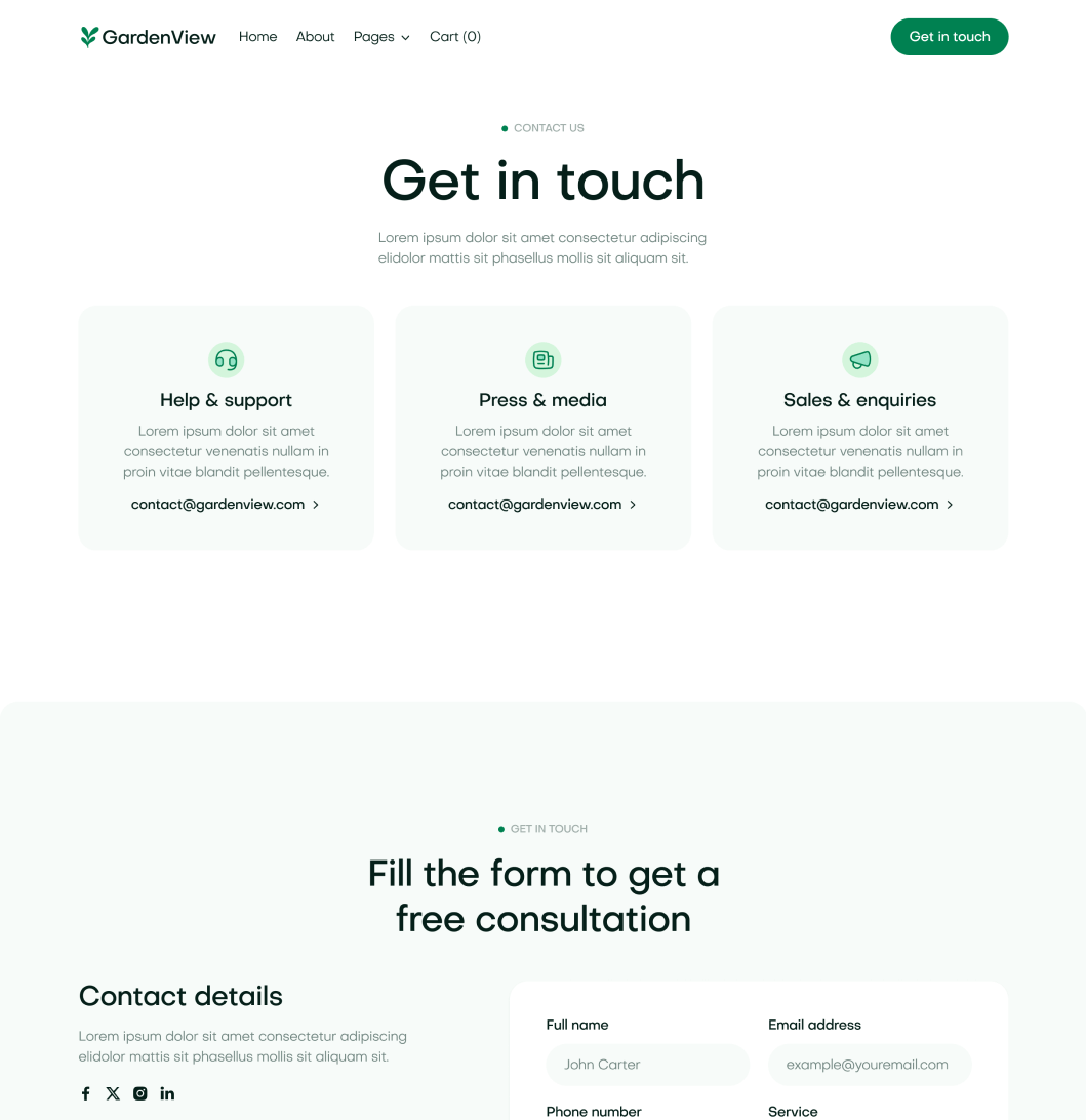 GardenView - Contact V3 Page - Landscaper Webflow Template | BRIX Templates