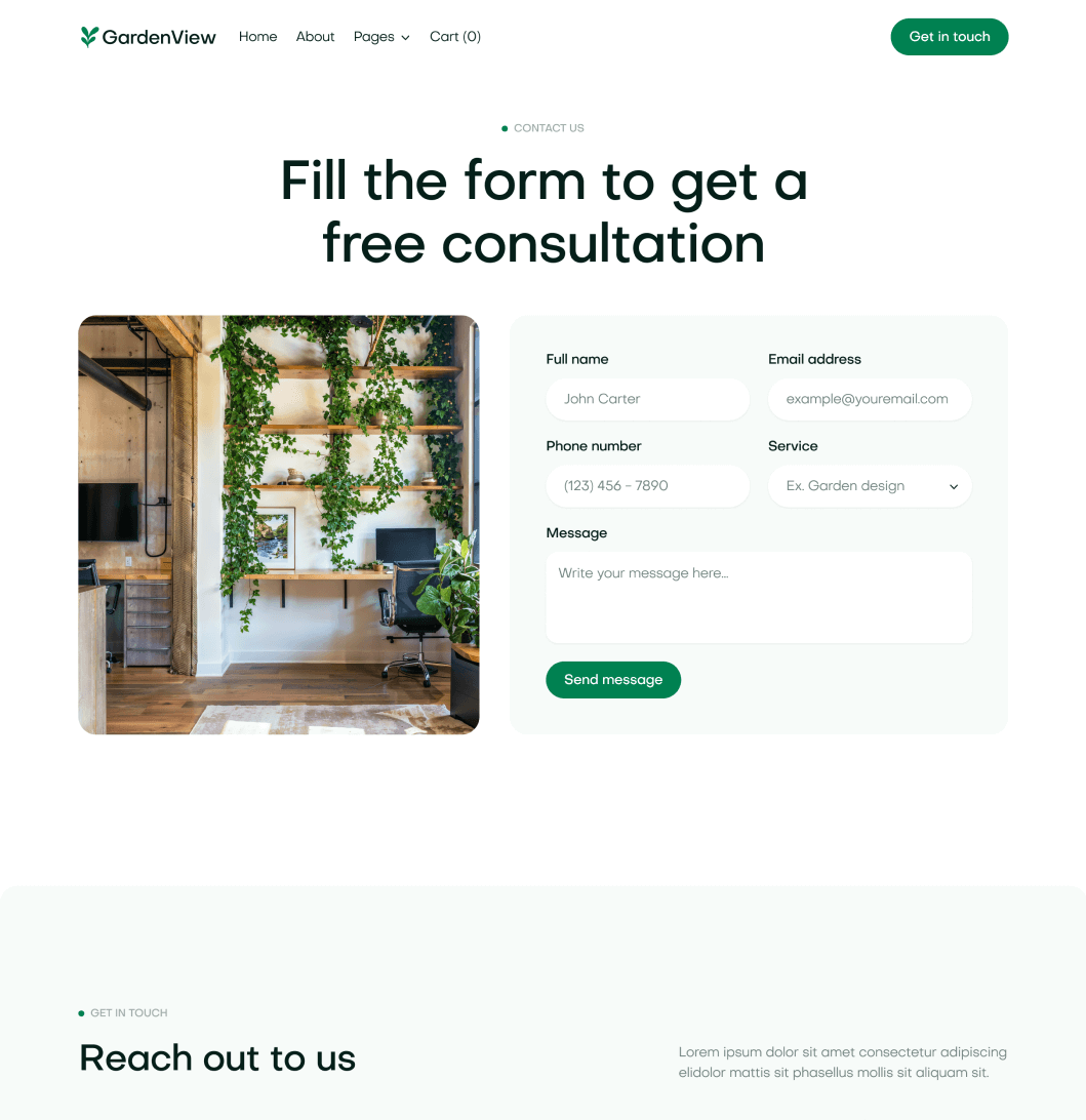 GardenView - Contact V1 Page - Landscaper Webflow Template | BRIX Templates