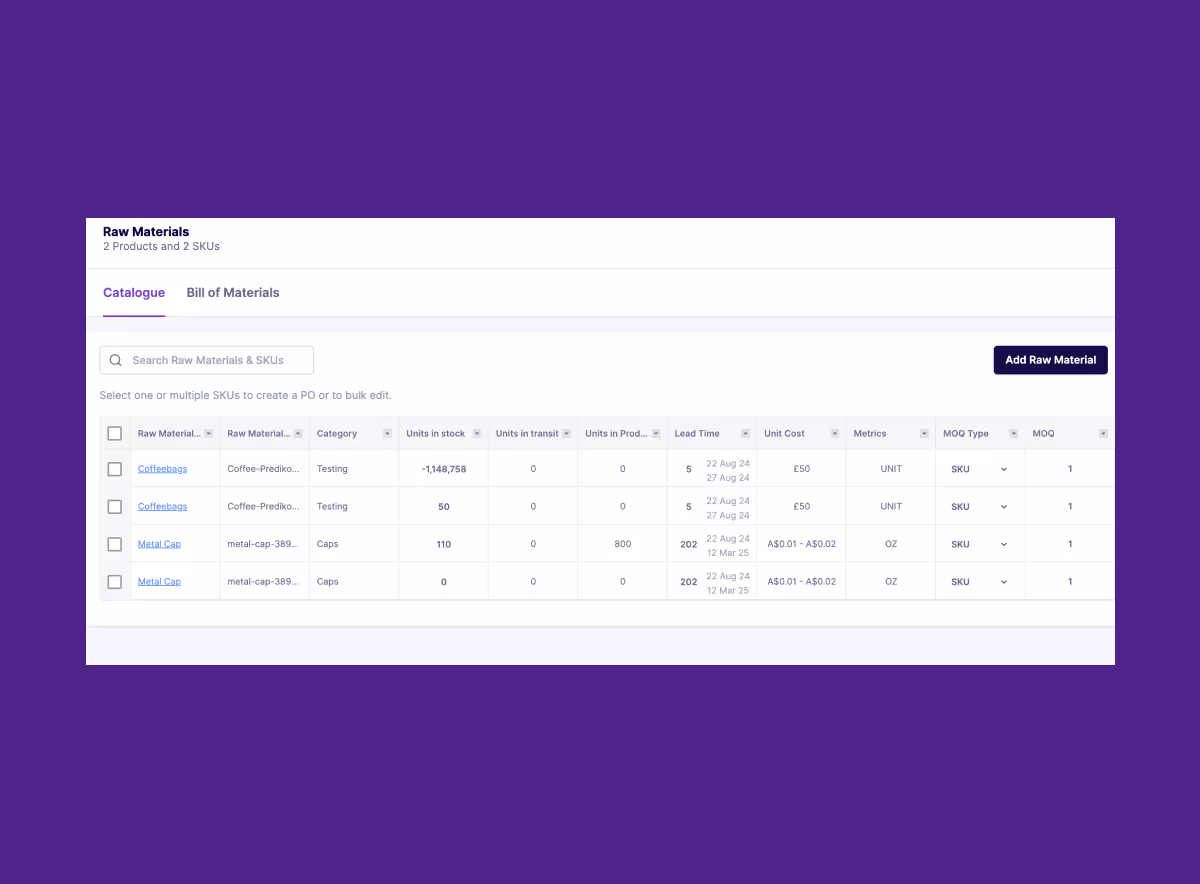 raw materials management