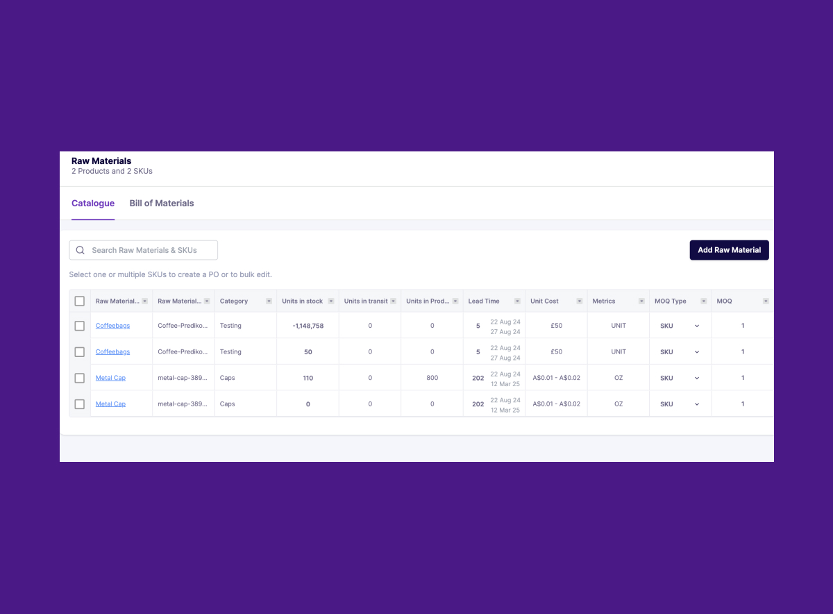 raw materials management