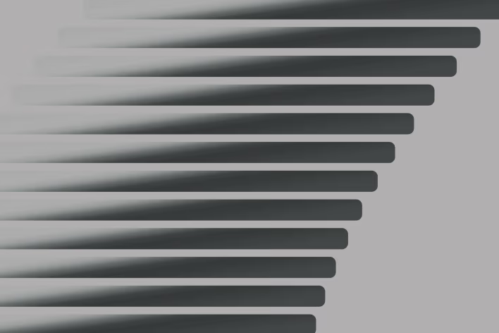 Staggered horizontal rounded bars of varying lengths arranged diagonally, with gradient shading from opaque to translucent across each bar.