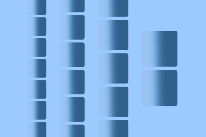 Four vertical columns of stacked rounded squares, progressively increasing in size from left to right while decreasing in row count, resembling a stepped data structure.