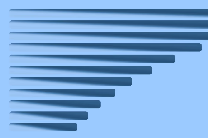 Horizontal rounded bars anchored at the top-left corner, progressively decreasing in length from top to bottom, creating a stepped cascade.