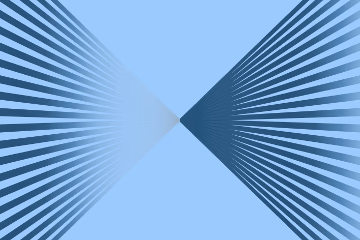 Two fans of radiating lines converging at a central point, forming a bowtie or pinch shape with gradient opacity at the tips.