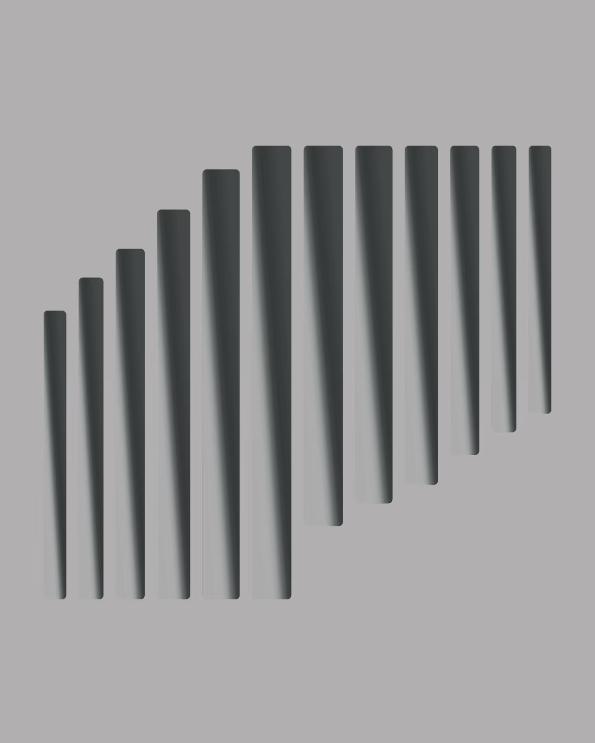Vertical rounded bars ascending and descending in height to form a smooth wave contour, evenly spaced with gradient shading.
