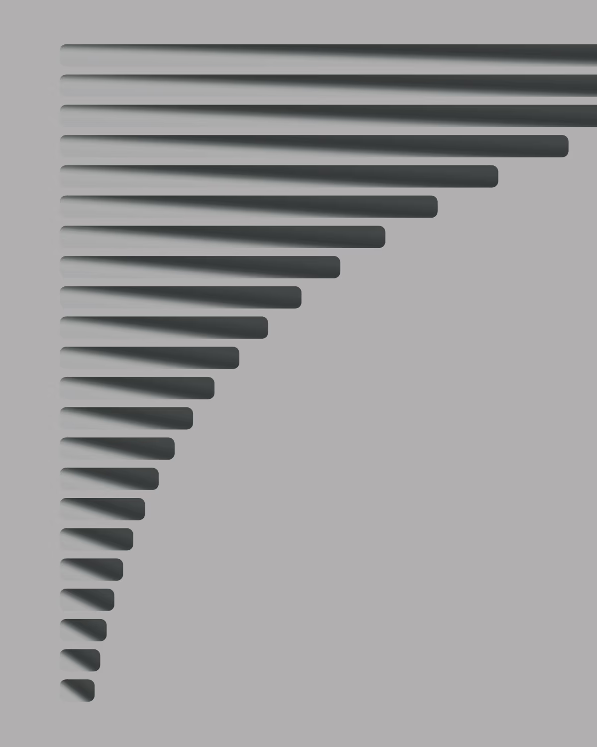 Horizontal rounded bars anchored at the top-left corner, progressively decreasing in length from top to bottom, creating a stepped cascade.