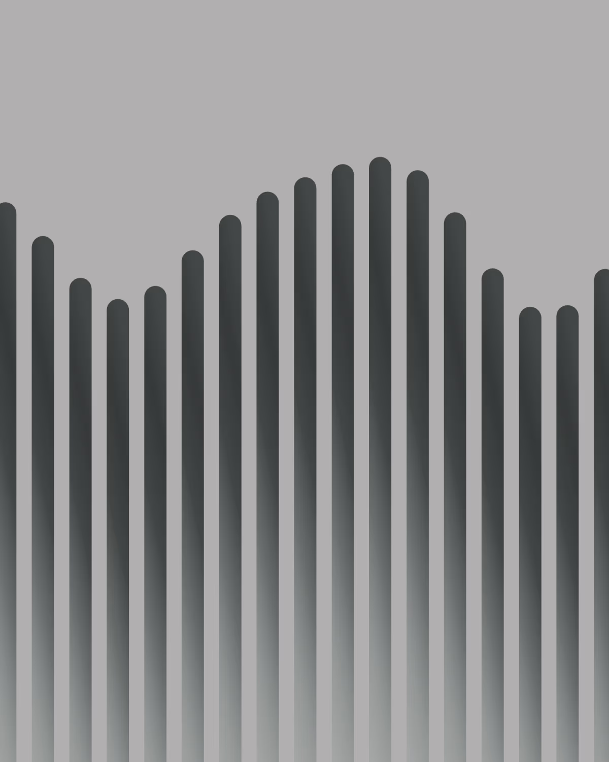 Tightly spaced vertical bars of varying heights forming a smooth undulating silhouette, with gradient shading fading toward their base.