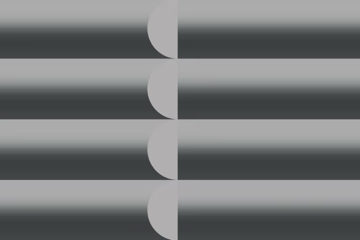 Stacked horizontal bars with semicircular notches cut along a central vertical axis, creating an interlocking comb-like pattern with tonal variation.