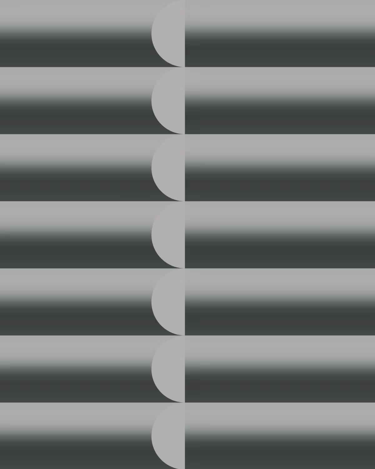 Stacked horizontal bars with semicircular notches cut along a central vertical axis, creating an interlocking comb-like pattern with tonal variation.
