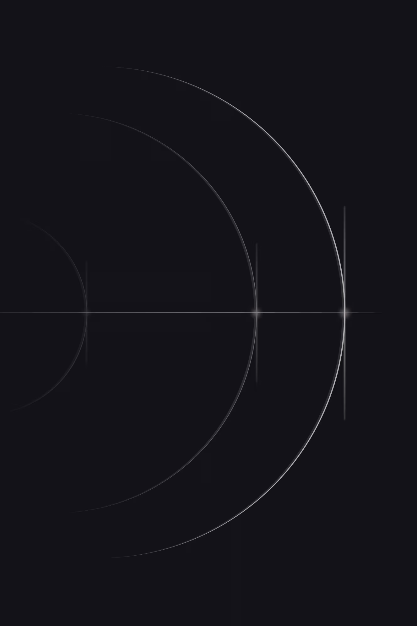 Dark background with concentric circular arcs expanding from a point along the left edge, intersected by a horizontal line with subtle luminous highlights at the crosspoints.
