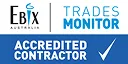EBIX Trades Monitor Accredited Contractor badge with a blue background.