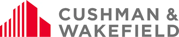 Cushman & Wakefield company logo with red building shapes and gray text.