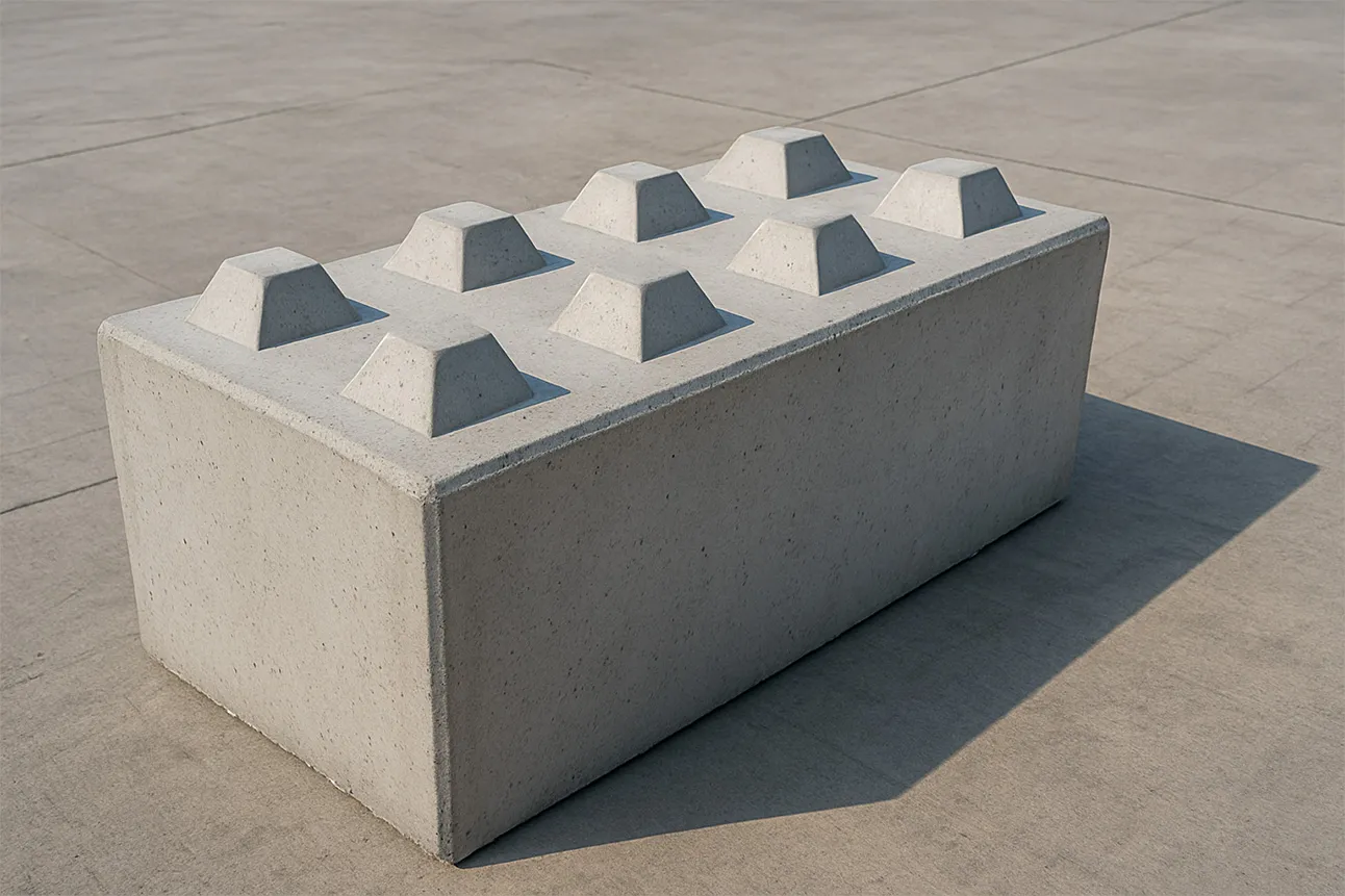 Blok betonowy typu LEGO od Budokop – modułowy element do szybkiej budowy ścian i konstrukcji przemysłowych