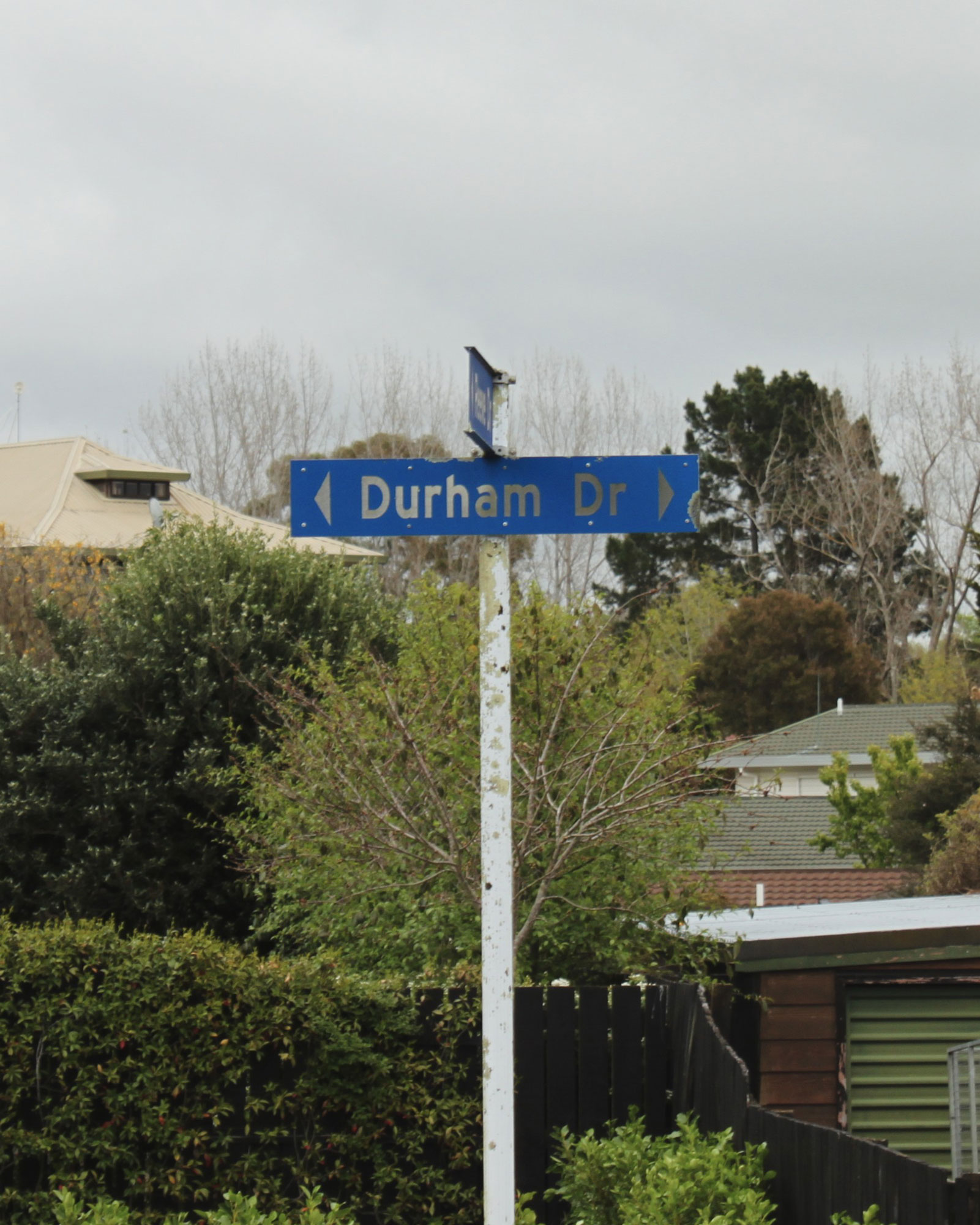Durham Drive sign post in an urban setting.