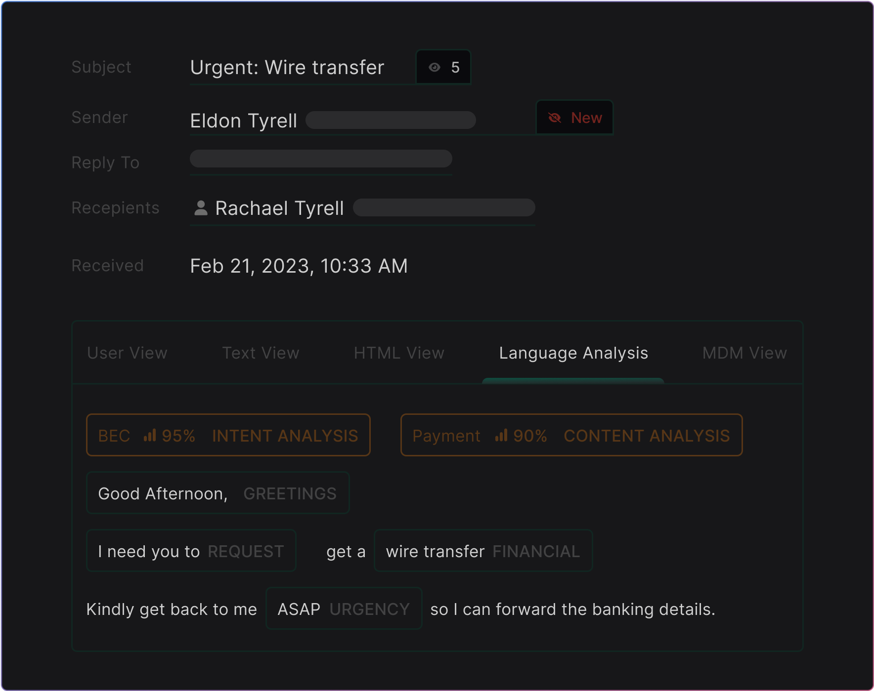 Unmasking BEC attacks using Natural Language Understanding + MQL · Blog · Sublime Security
