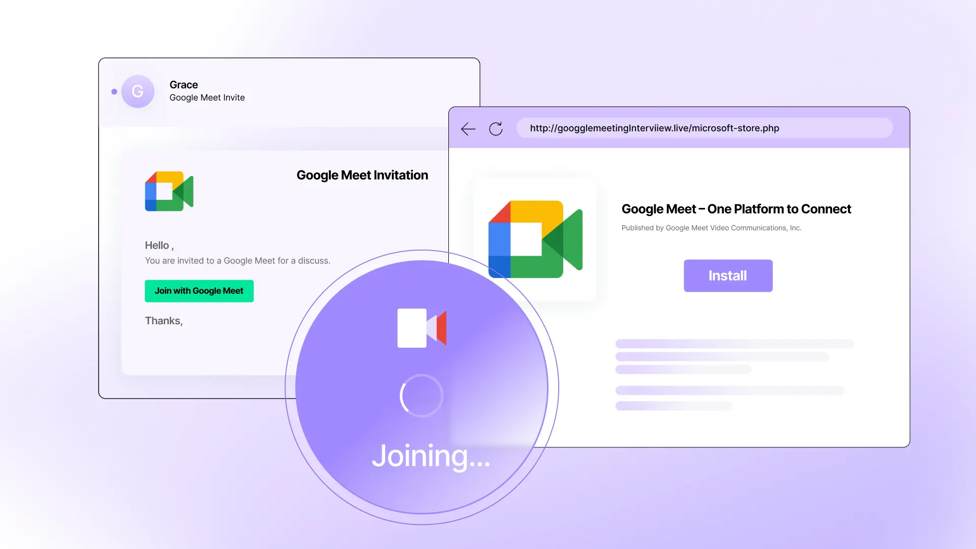 Fake Google Meet invitation, fake Microsoft Store, real malware attack
