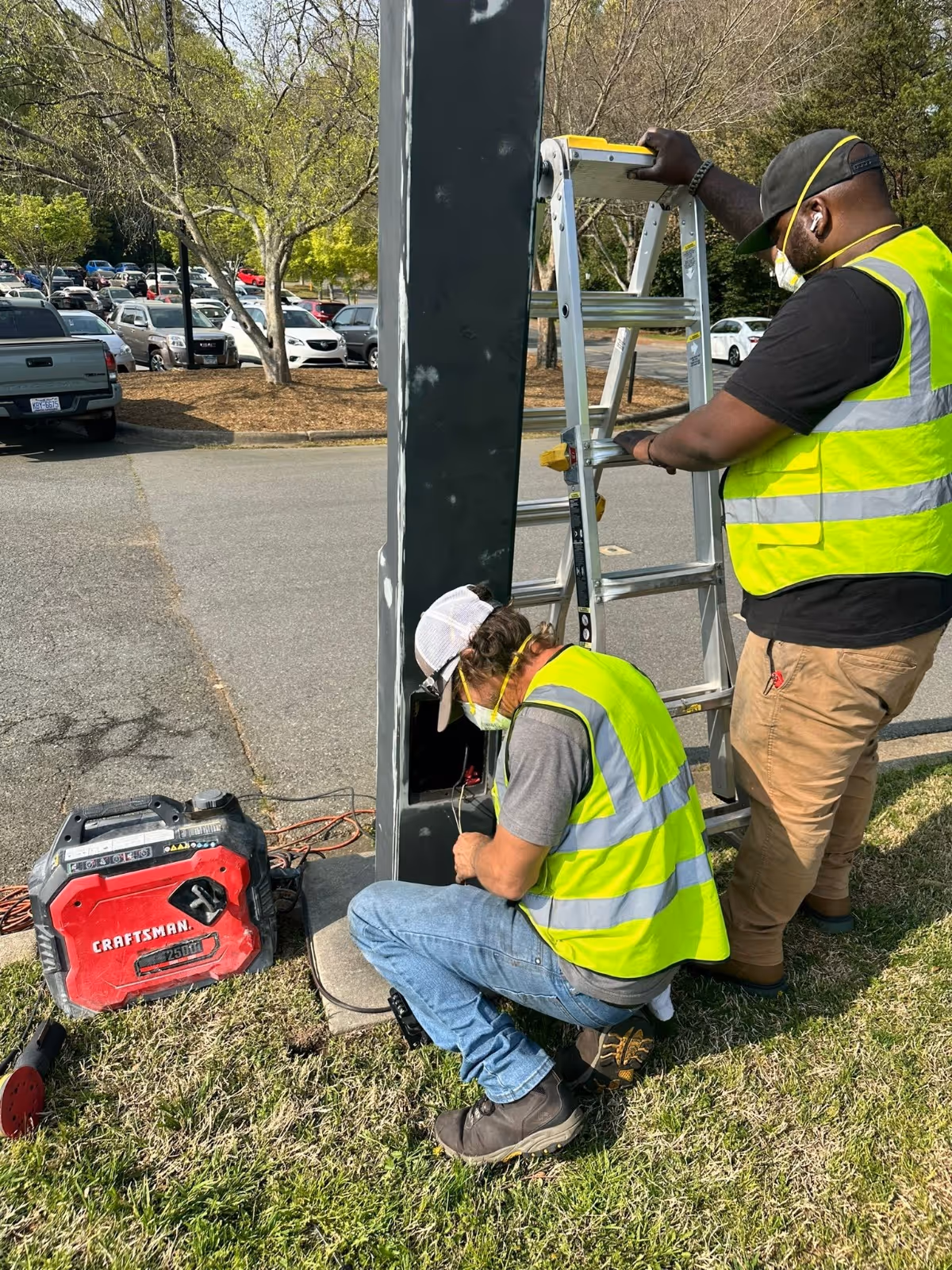 Blue Light Tower Solar Kit In Parking Lots & Structures