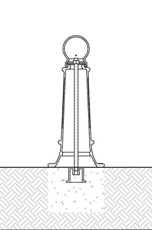 A diagram of a decorative bollard installed with an anchor casting in new concrete