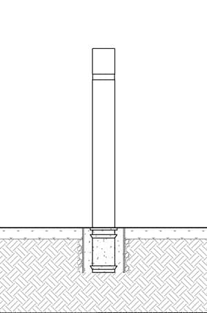A diagram of a concrete form used to embed a flexible bollard