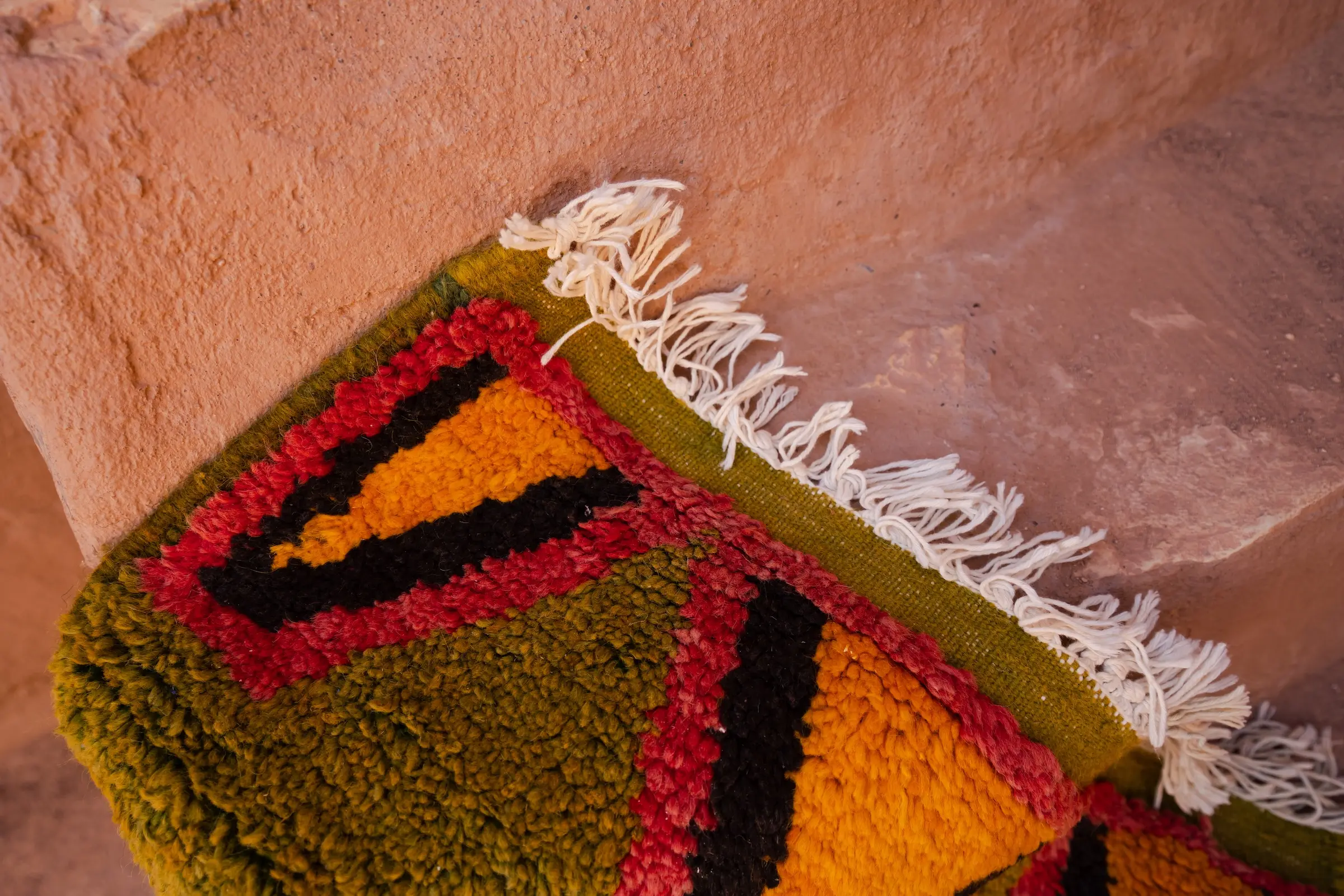 A handmade rug from the Atlas mountains of Morocco sold by the TIZI hotel company.
