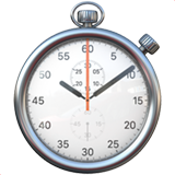 Silberne Stoppuhr mit schwarzem Sekunden- und Minutenzeiger sowie rotem Zeiger auf der Sekunde 60.