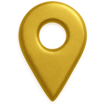 Goldfarbener Standortmarker mit einem Loch in der Mitte.