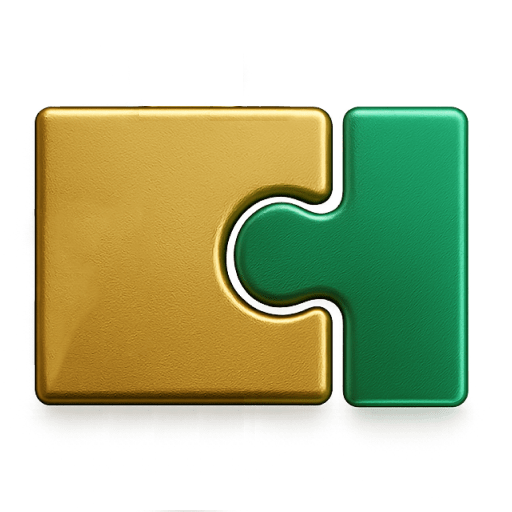 Ein grünes Puzzlestück wurde in ein goldenes Puzzlestück gesteckt.