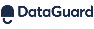 DataGuard Logo in Dunkelblau mit Schloss-Symbol.