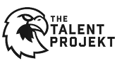 Schwarzes Logo von The Talent Projekt mit Adlerkopf und Text.