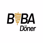 Logo mit der Aufschrift BABA Döner, wobei das zweite A durch einen grauen Dönerkebabs-Spieß ersetzt ist.