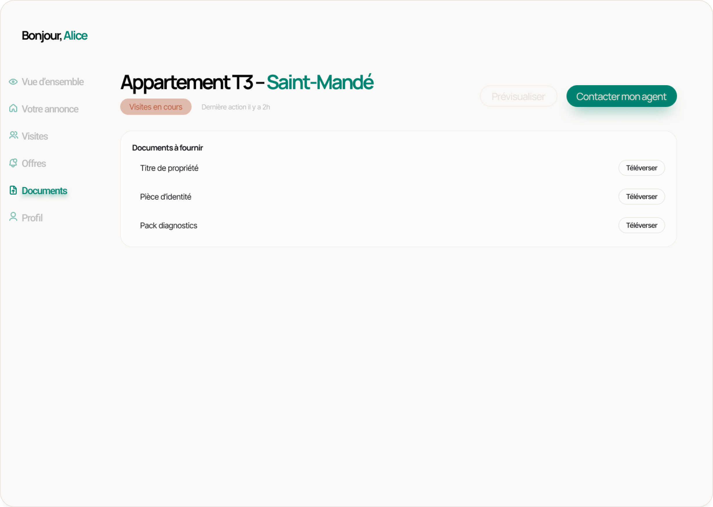 Interface vendeur matchimo section documents où vous pouvez joindre les documents nécessaires à la mise en ligne de votre annonce